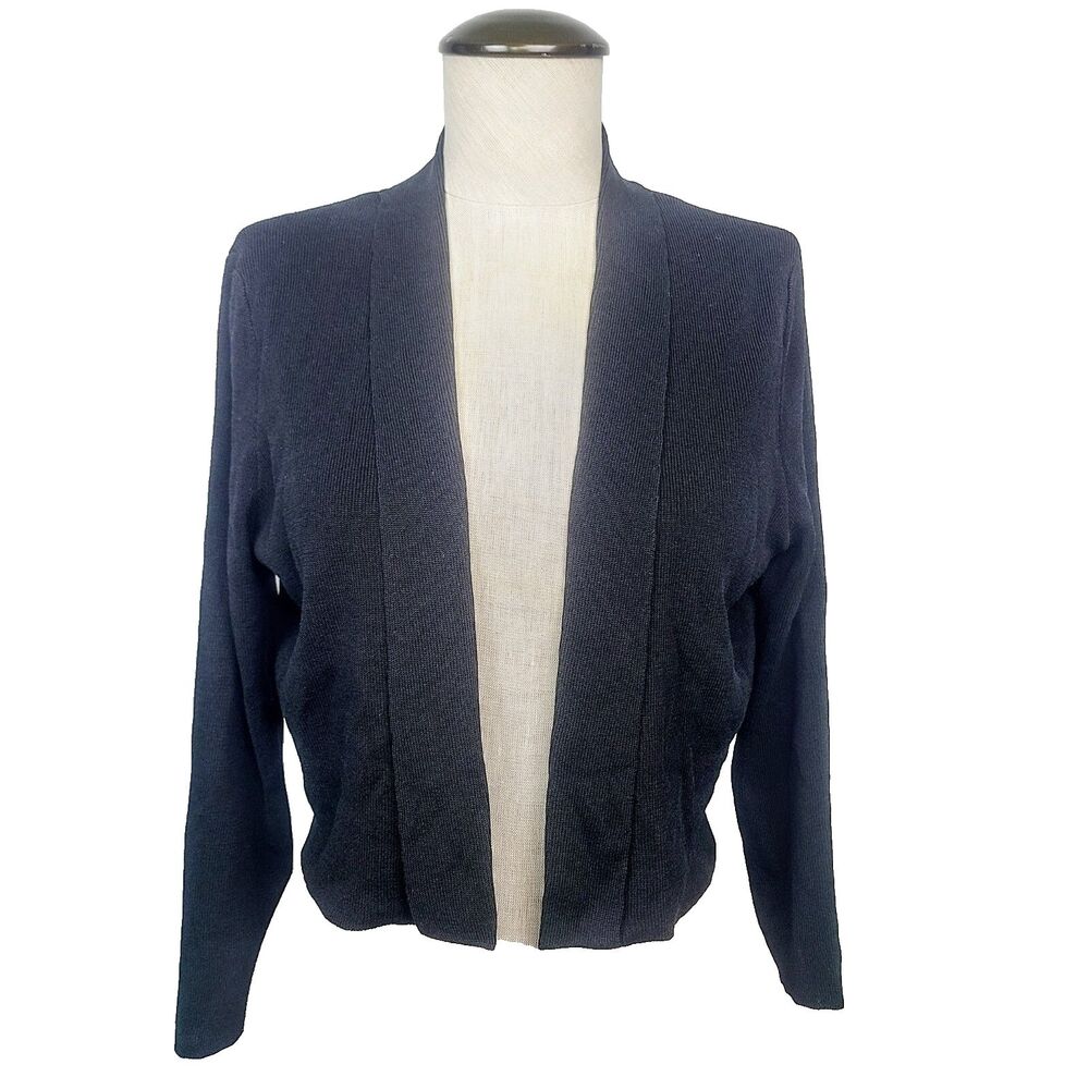 Hugo Boss Open Sweater S Black Knit 3/4 Sleeve Cropped Shrug Cardigan